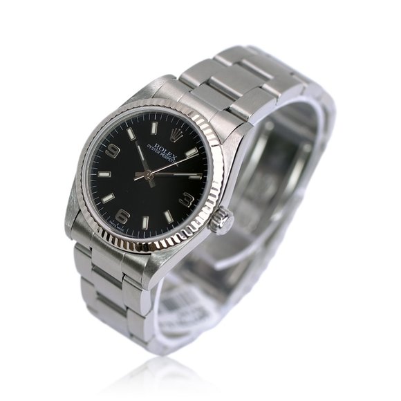ROLEX OYSTER PERPETUAL 77014 WATCH 31MM STEEL BLACK INDEX OYSTER YR-1999 - Picture 3 of 9